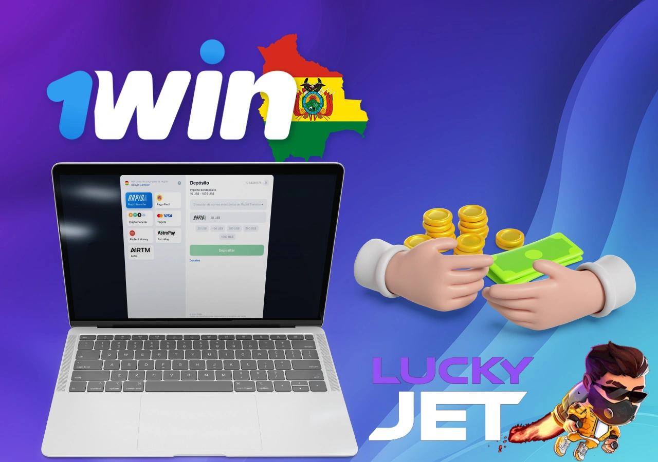 Formulario de pago en 1Win para Lucky Jet, mostrando métodos de depósito